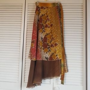 Wrap Dress in Orange, Brown, and Gold